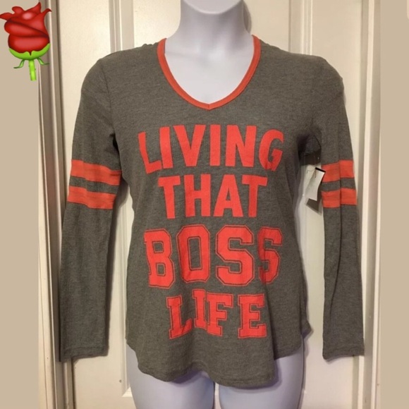 "Living That Boss Life” Hooded Gray Top Size M - Picture 1 of 5